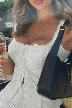 Square Neck Embroidery Cutout Cami Top - Y2K Fashion Coquette Aesthetic Grunge Style Cute Tops