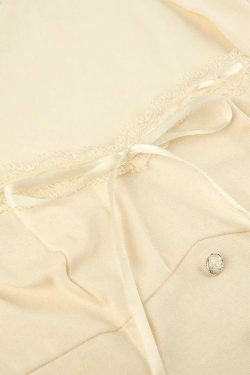 Square Neck Lace Splice Tie Front Long Sleeve Tee - Y2K Fashion Coquette Aesthetic Grunge Style