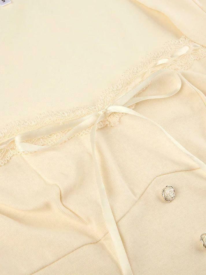 Square Neck Lace Splice Tie Front Long Sleeve Tee - Y2K Fashion Coquette Aesthetic Grunge Style Square Neck Lace Splice Tie Front Long Sleeve Tee - Y2K Fashion Coquette Aesthetic Grunge Style