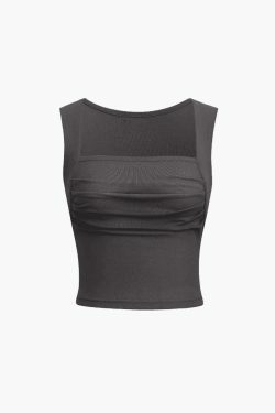 Square Neck Ruched Tank Top - Y2K Fashion Staple for Coquette and Grunge Aesthetics