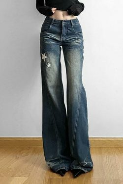 Star Applique Low Waist Wide-Leg Jeans: Y2K Fashion with a Grunge Twist
