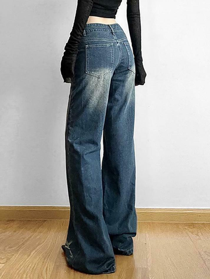 Star Applique Low Waist Wide-Leg Jeans: Y2K Fashion with a Grunge Twist Star Applique Low Waist Wide-Leg Jeans: Y2K Fashion with a Grunge Twist