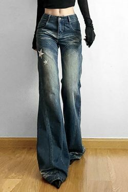 Star Applique Low Waist Wide-Leg Jeans: Y2K Fashion with a Grunge Twist