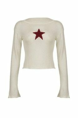 Star Crochet Knit Cropped Sweater - Y2K Aesthetic Fashion for Women - Coquette Style Grunge Outfit