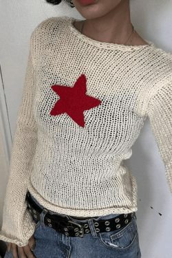 Star Crochet Knit Top: Y2K Fashion Aesthetic with Coquette and Grunge Vibes