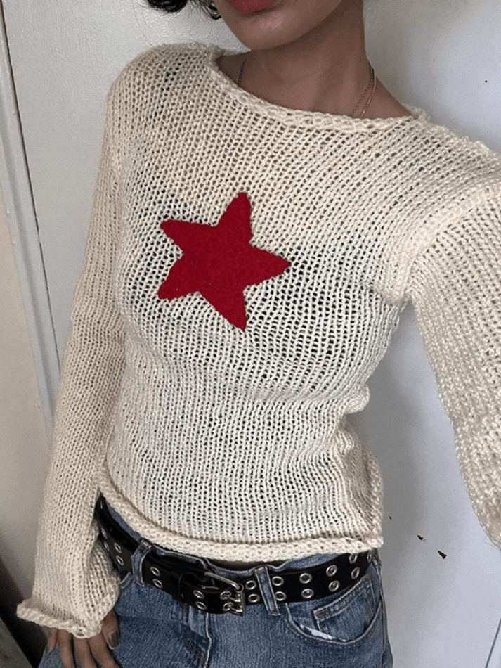 Star Crochet Knit Top: Y2K Fashion Aesthetic with Coquette and Grunge Vibes