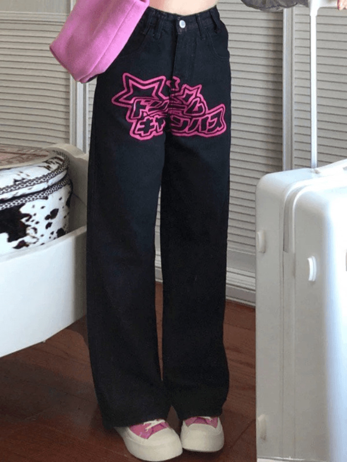 Star Heart Pattern Boyfriend Jeans - Y2K Aesthetic Denim with Coquette Style & Grunge Flair Star Heart Pattern Boyfriend Jeans - Y2K Aesthetic Denim with Coquette Style & Grunge Flair