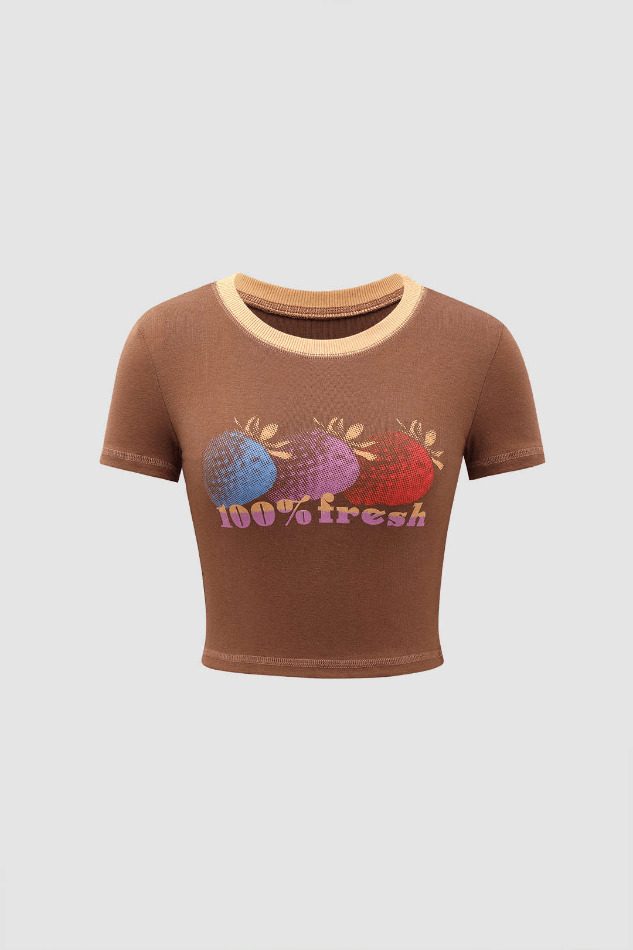 Strawberry Graphic Crop Tee - Y2K Aesthetic Top - Coquette Style - Cute Pastel Goth Fashion