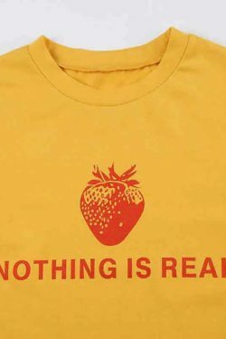 Strawberry Letter Print Crop Tee - Y2K Aesthetic Top - Coquette Grunge Outfit