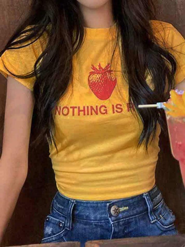Strawberry Letter Print Crop Tee - Y2K Aesthetic Top - Coquette Grunge Outfit Strawberry Letter Print Crop Tee - Y2K Aesthetic Top - Coquette Grunge Outfit