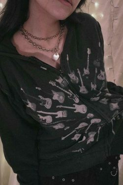 Street Guitar Print Oversized Hoodie - Y2K Fashion Coquette Aesthetic Grunge Style