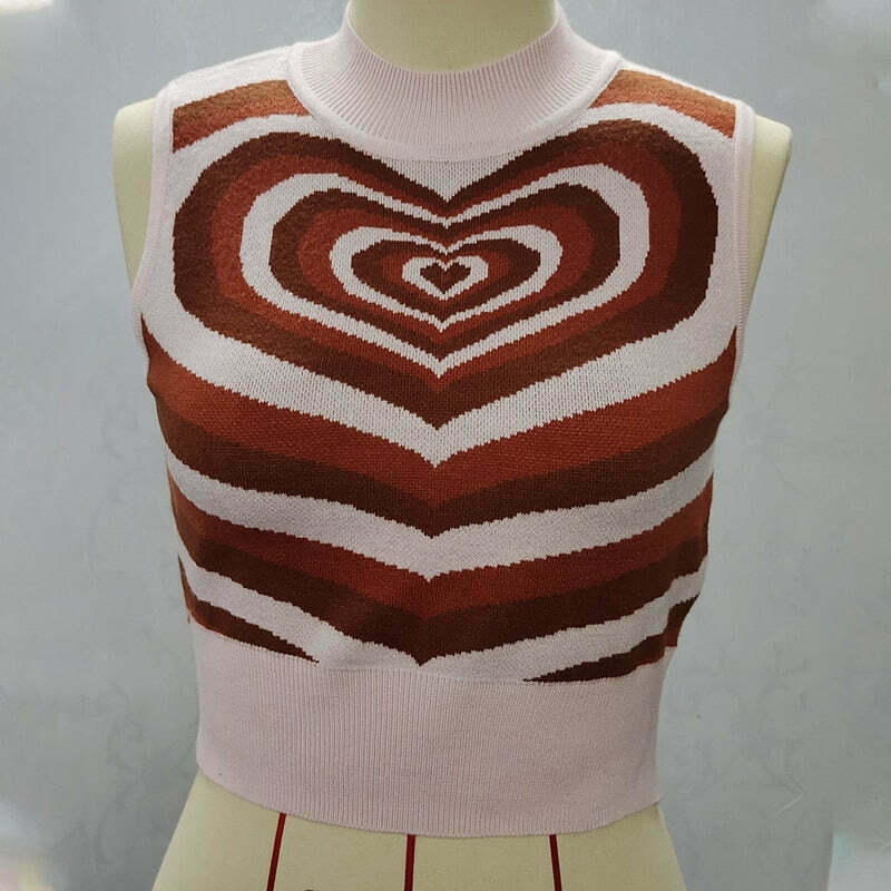 Striped Heart Sweater: Y2K Fashion with Coquette Aesthetic, Grunge Style, and Pastel Goth Vibes