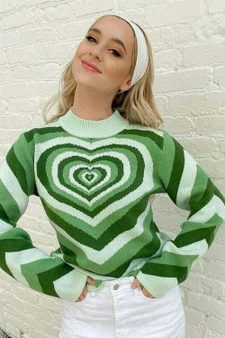 Striped Heart Sweater: Y2K Fashion with Coquette Aesthetic, Grunge Style, and Pastel Goth Vibes