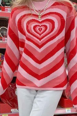 Striped Heart Sweater: Y2K Fashion with Coquette Aesthetic, Grunge Style, and Pastel Goth Vibes
