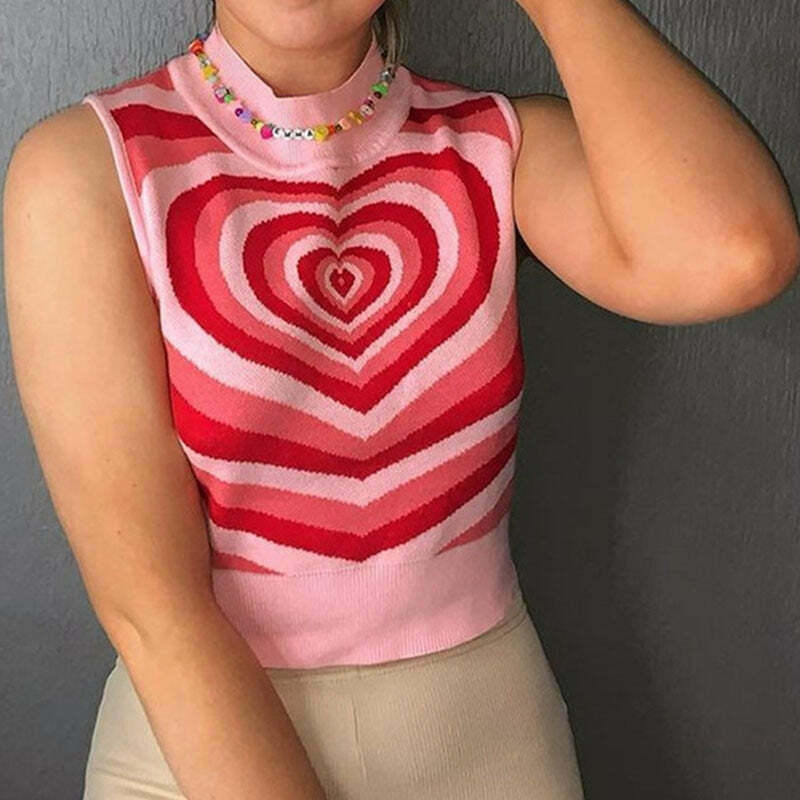 Striped Heart Sweater: Y2K Fashion with Coquette Aesthetic, Grunge Style, and Pastel Goth Vibes