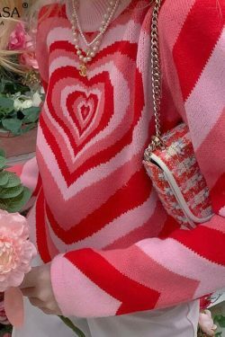 Striped Heart Sweater: Y2K Fashion with Coquette Aesthetic, Grunge Style, and Pastel Goth Vibes