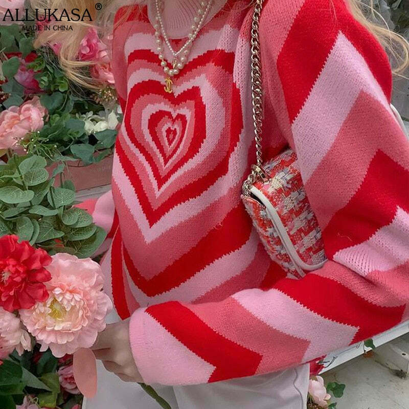 Striped Heart Sweater: Y2K Fashion with Coquette Aesthetic, Grunge Style, and Pastel Goth Vibes