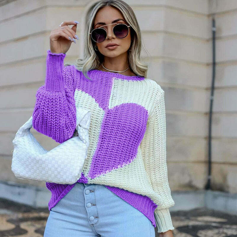 Striped Heart Sweater: Y2K Fashion with Coquette Aesthetic, Grunge Style, and Pastel Goth Vibes