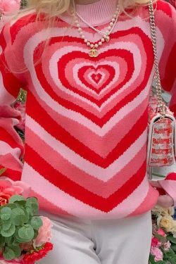 Striped Heart Sweater: Y2K Fashion with Coquette Aesthetic, Grunge Style, and Pastel Goth Vibes