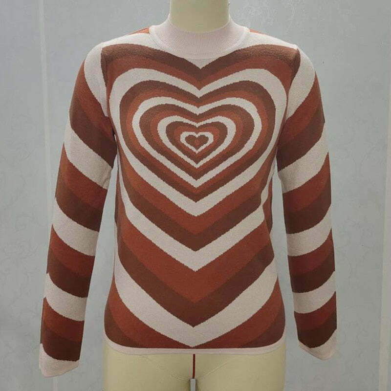 Striped Heart Sweater: Y2K Fashion with Coquette Aesthetic, Grunge Style, and Pastel Goth Vibes