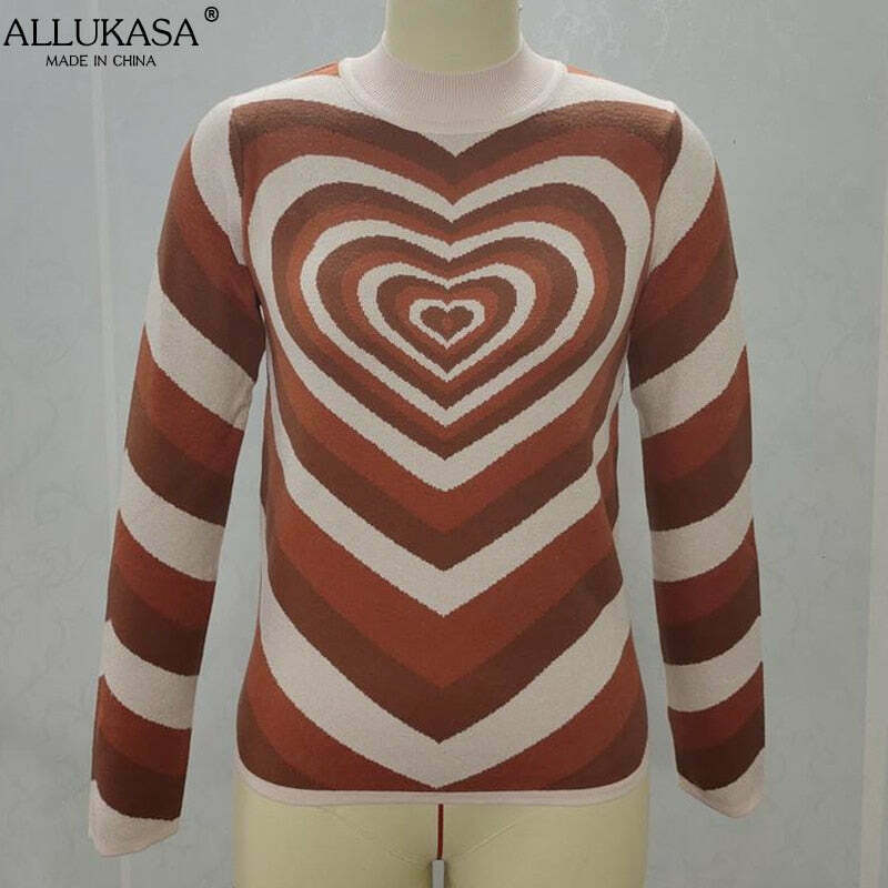 Striped Heart Sweater: Y2K Fashion with Coquette Aesthetic, Grunge Style, and Pastel Goth Vibes