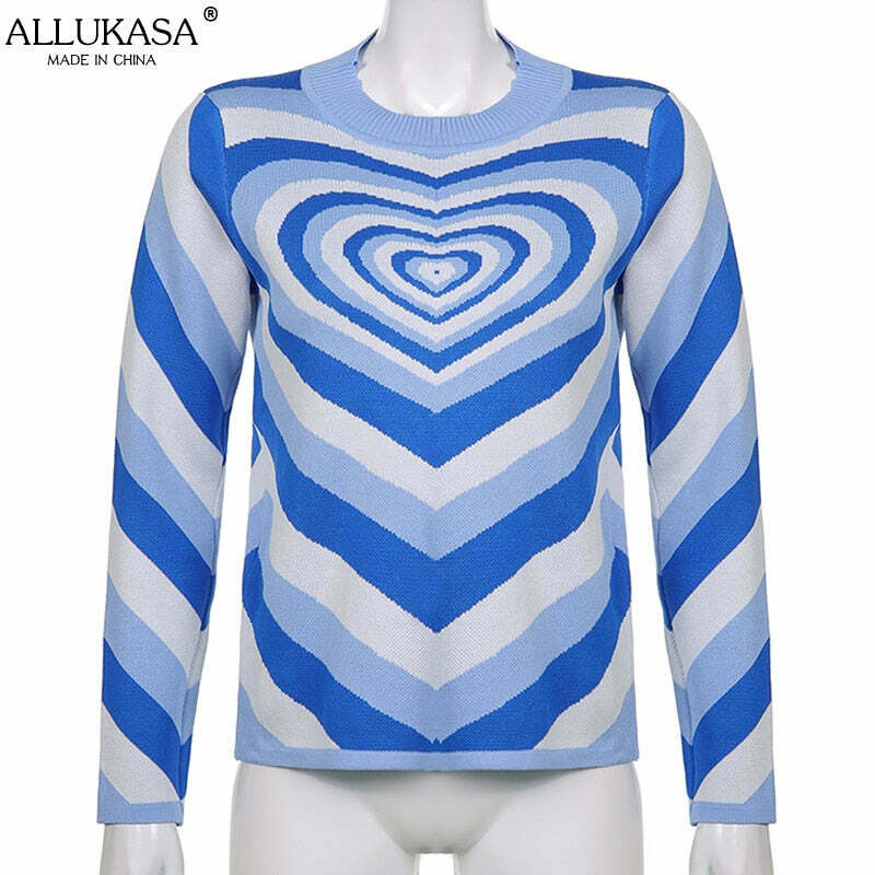 Striped Heart Sweater: Y2K Fashion with Coquette Aesthetic, Grunge Style, and Pastel Goth Vibes