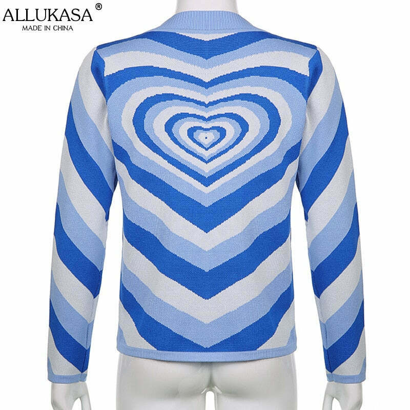 Striped Heart Sweater: Y2K Fashion with Coquette Aesthetic, Grunge Style, and Pastel Goth Vibes