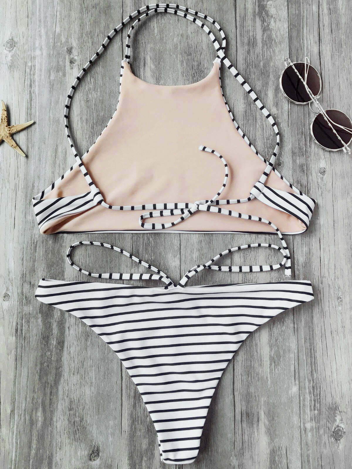 Striped High Neck Bikini Set - Y2K Fashion Swimwear for Women - Coquette Aesthetic Beach Outfit Striped High Neck Bikini Set - Y2K Fashion Swimwear for Women - Coquette Aesthetic Beach Outfit