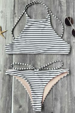 Striped High Neck Bikini Set - Y2K Fashion Swimwear for Women - Coquette Aesthetic Beach Outfit