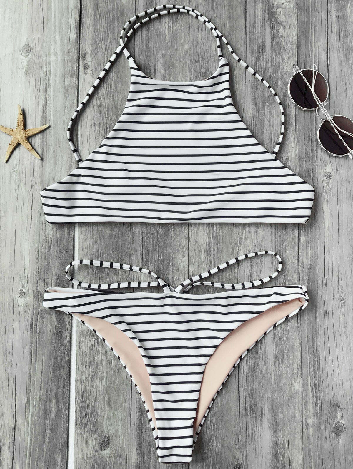 Striped High Neck Bikini Set - Y2K Fashion Swimwear for Women - Coquette Aesthetic Beach Outfit Striped High Neck Bikini Set - Y2K Fashion Swimwear for Women - Coquette Aesthetic Beach Outfit