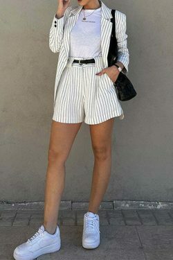 Striped Long-Sleeve Shorts Set: Y2K Fashion Coquette Aesthetic Outfit for Women