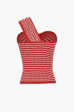 Striped One Shoulder Knitted Cami Top - Y2K Fashion Aesthetic - Coquette Grunge Pastel Goth