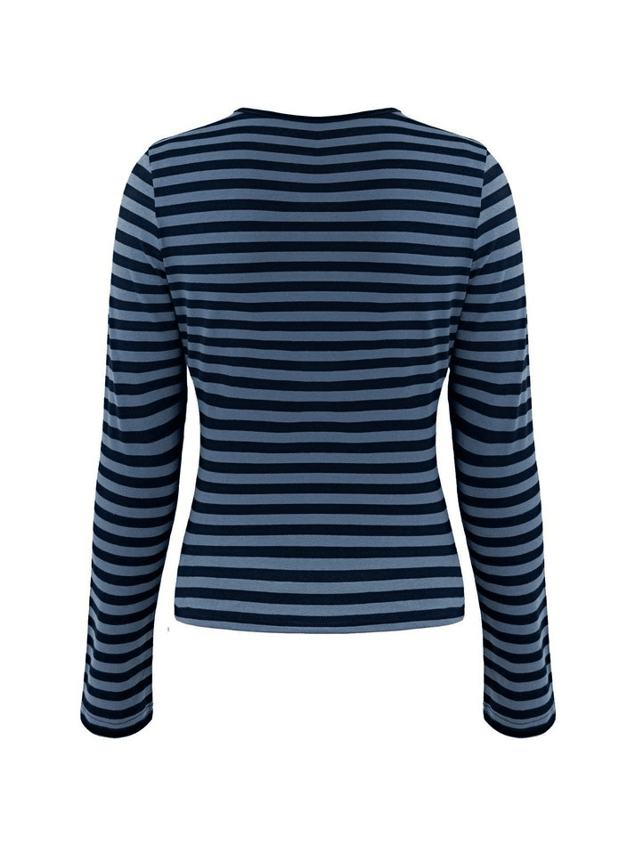Striped V Neck Long Sleeve Tee - Y2K Fashion Aesthetic Top for Women - Coquette Style Grunge Outfit