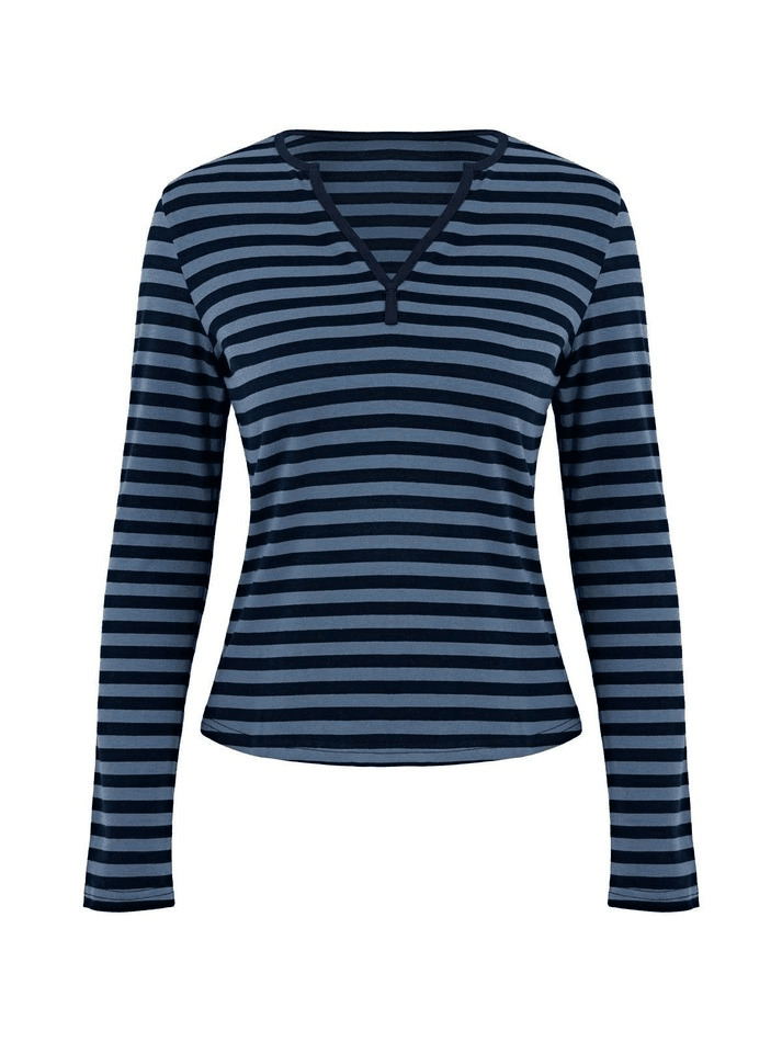 Striped V Neck Long Sleeve Tee - Y2K Fashion Aesthetic Top for Women - Coquette Style Grunge Outfit