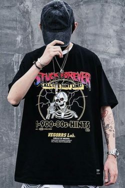 Stuck Forever Skeleton T-Shirt - Y2K Fashion Grunge Aesthetic Cute Tops Pastel Goth Coquette Style