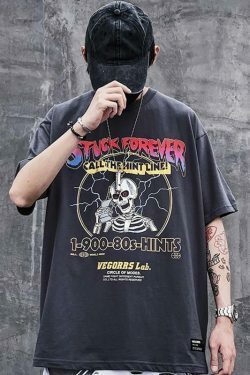 Stuck Forever Skeleton T-Shirt - Y2K Fashion Grunge Aesthetic Cute Tops Pastel Goth Coquette Style