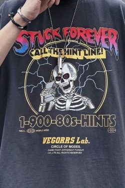 Stuck Forever Skeleton T-Shirt - Y2K Fashion Grunge Aesthetic Cute Tops Pastel Goth Coquette Style