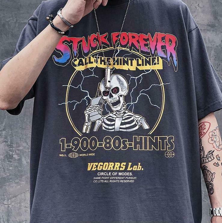 Stuck Forever Skeleton T-Shirt - Y2K Fashion Grunge Aesthetic Cute Tops Pastel Goth Coquette Style