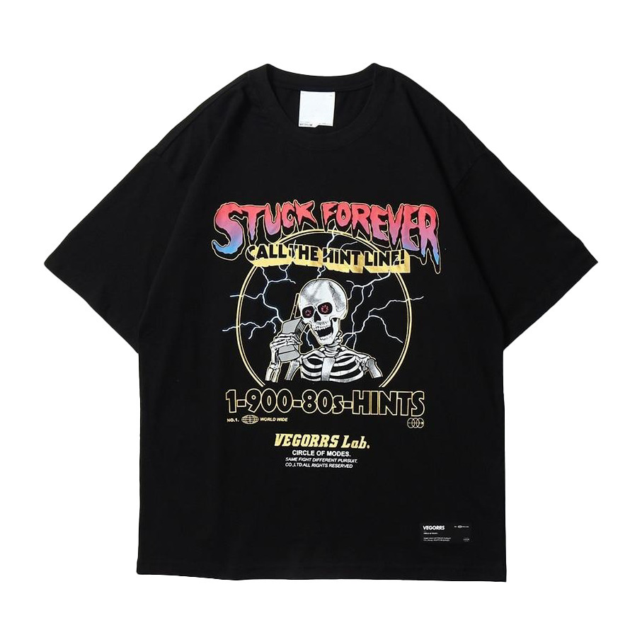 Stuck Forever Skeleton T-Shirt - Y2K Fashion Grunge Aesthetic Cute Tops Pastel Goth Coquette Style