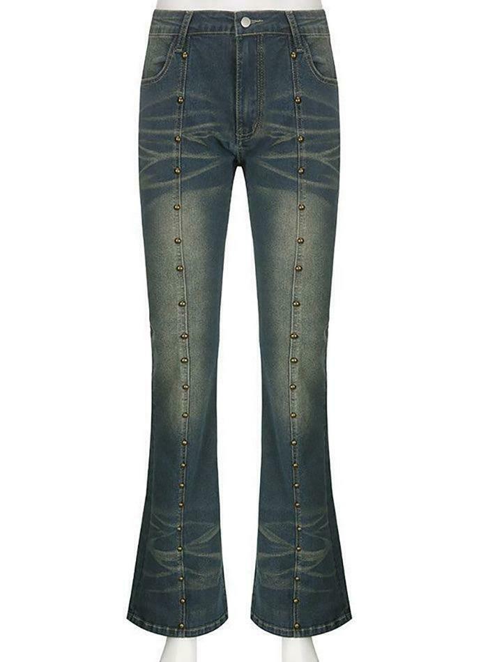 Studded Flared Jeans: Y2K Fashion with a Coquette Aesthetic Studded Flared Jeans: Y2K Fashion with a Coquette Aesthetic