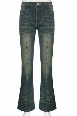 Studded Low Rise Boot-Cut Jeans: Y2K Fashion with a Grunge Twist, Coquette Aesthetic, and Edgy Vibes