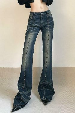 Studded Low Rise Boot-Cut Jeans: Y2K Fashion with a Grunge Twist, Coquette Aesthetic, and Edgy Vibes