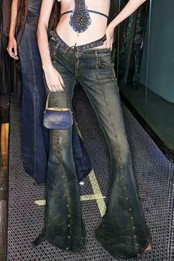 Studded Low Rise Boot-Cut Jeans: Y2K Fashion with a Grunge Twist, Coquette Aesthetic, and Edgy Vibes