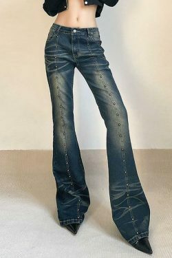 Studded Low Rise Boot-Cut Jeans: Y2K Fashion with a Grunge Twist, Coquette Aesthetic, and Edgy Vibes