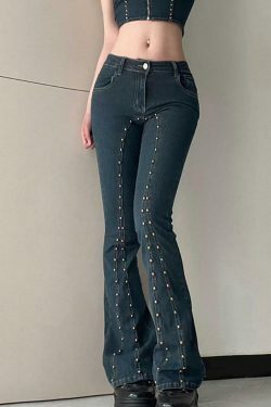 Studded Low Rise Boot-Cut Jeans: Y2K Fashion with a Grunge Twist, Coquette Aesthetic, and Edgy Vibes