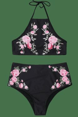 Stunning High Neck Floral Bikini Set with High Waist - Y2K Fashion Swimwear for Women
