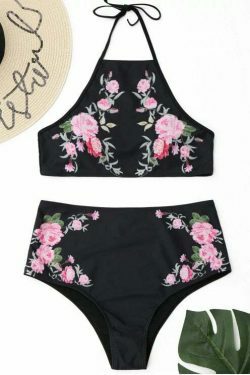 Stunning High Neck Floral Bikini Set with High Waist - Y2K Fashion Swimwear for Women