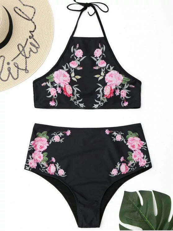 Stunning High Neck Floral Bikini Set with High Waist - Y2K Fashion Swimwear for Women Stunning High Neck Floral Bikini Set with High Waist - Y2K Fashion Swimwear for Women