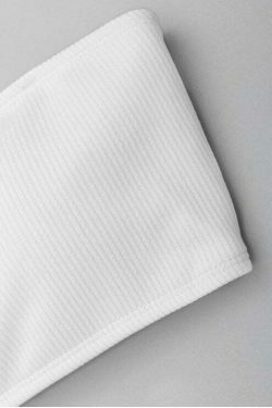 Stunning Ribbed Texture Bandeau High Waisted Bikini for Y2K Fashion Enthusiasts