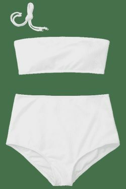 Stunning Ribbed Texture Bandeau High Waisted Bikini for Y2K Fashion Enthusiasts